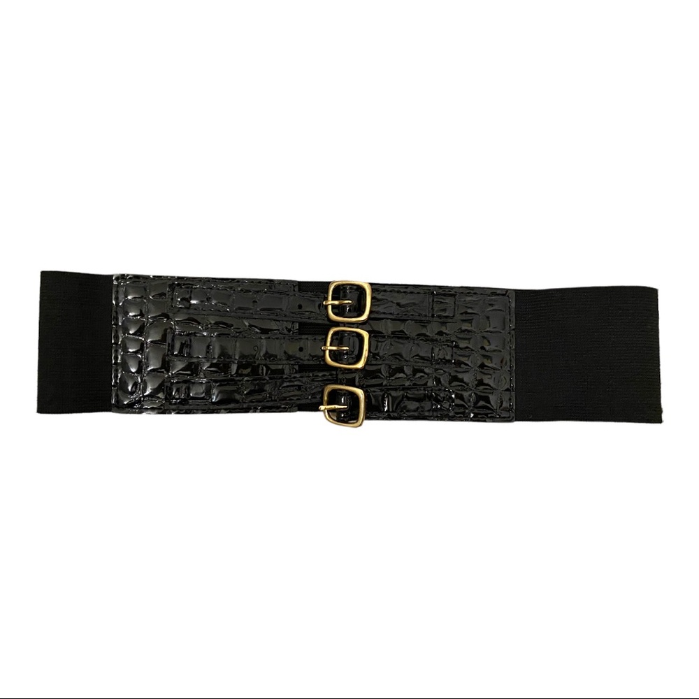 BEBE Black 3 buckles belt. Elastic in the back. size P/S